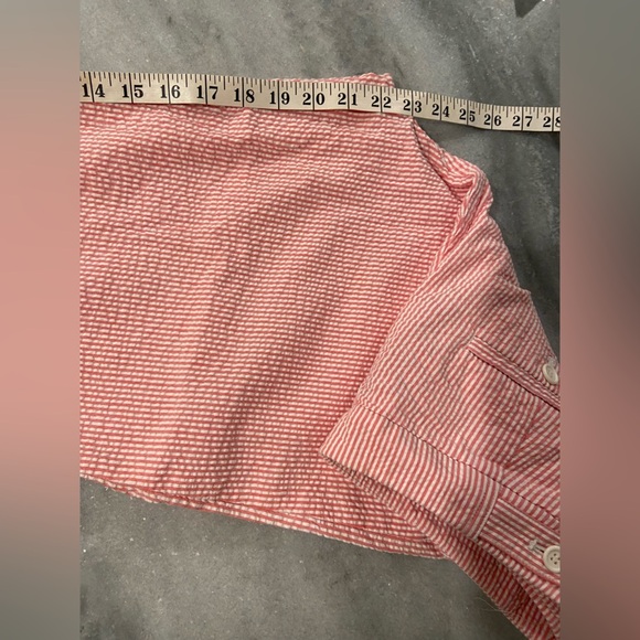 Jones Studio Size 14 Pink White Stripe Seersucker Cotton Stretch Cropped Pants - Picture 8 of 11